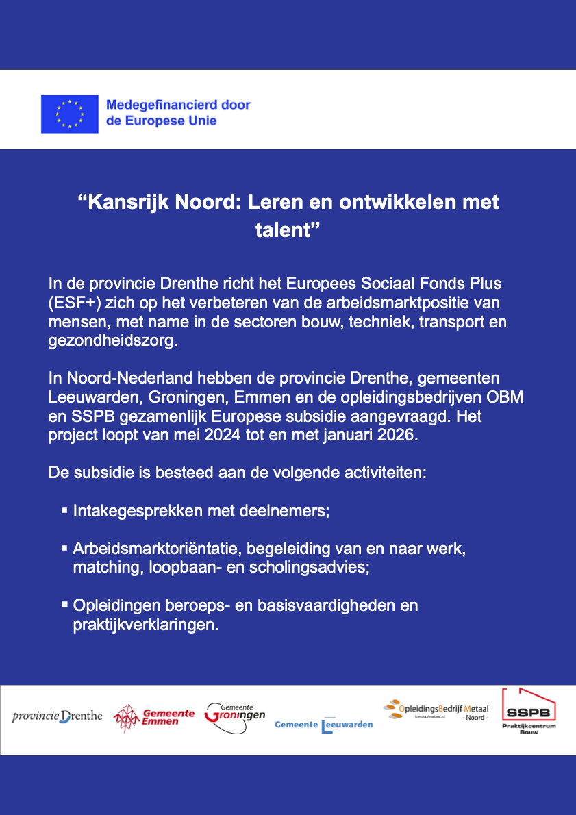 Publiciteit A3 ESF+ Sectoren Drenthe